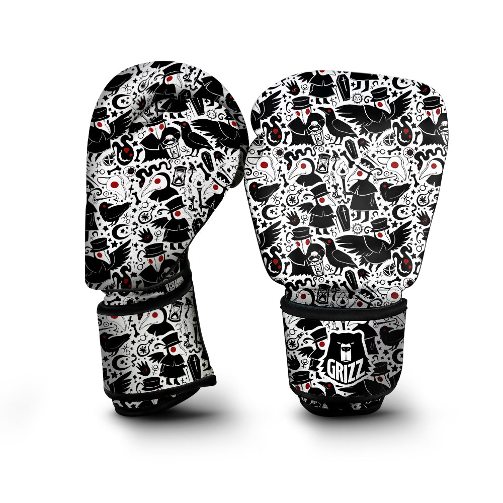 Cartoon Plague Doctors And Crows Red Eyes Print Pattern Boxing Gloves-grizzshop