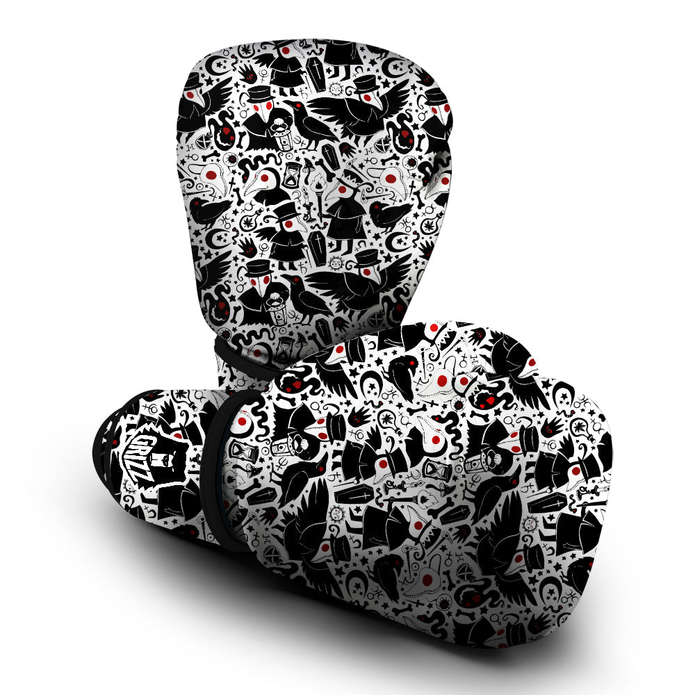 Cartoon Plague Doctors And Crows Red Eyes Print Pattern Boxing Gloves-grizzshop