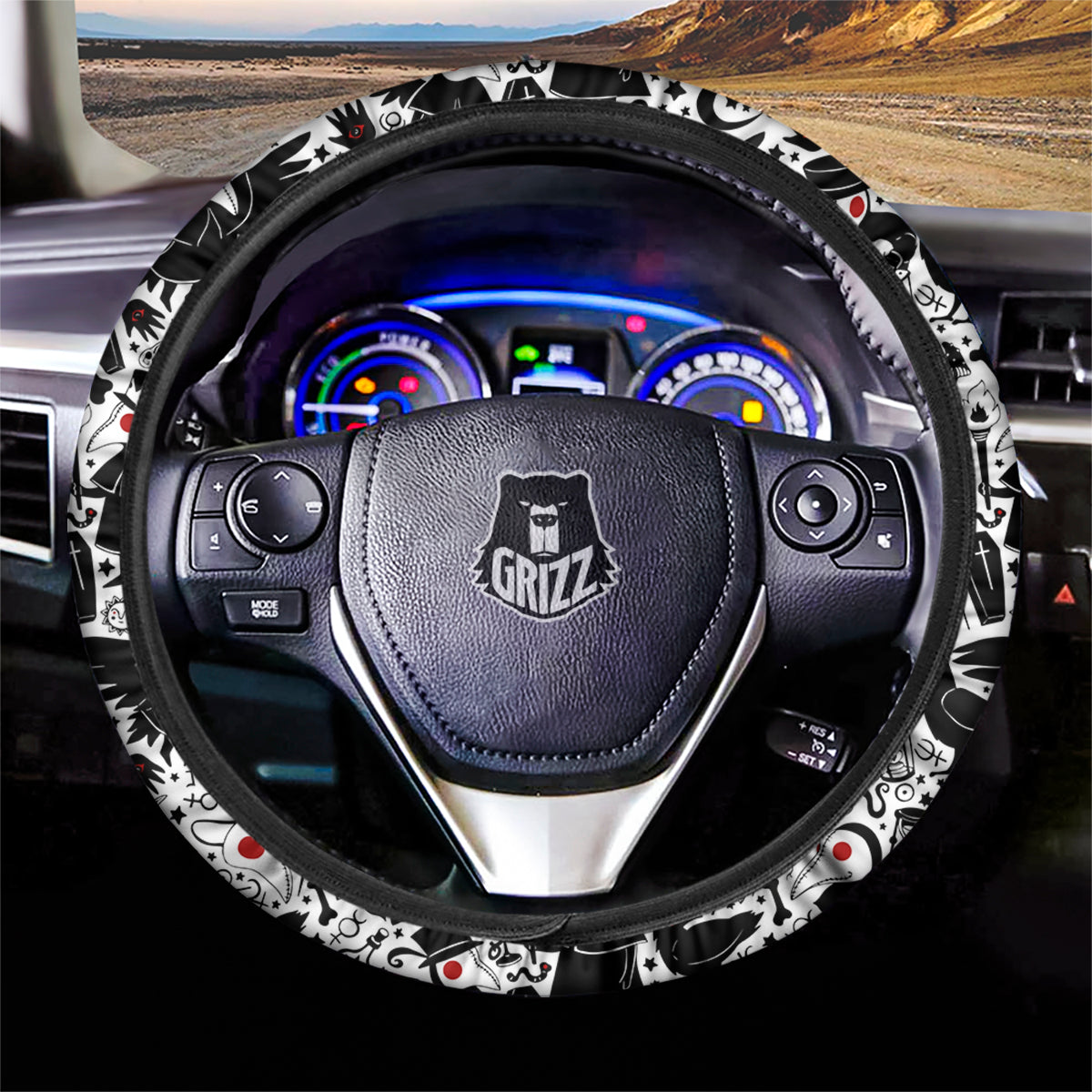 Cartoon Plague Doctors And Crows Red Eyes Print Pattern Car Steering Wheel Cover-grizzshop