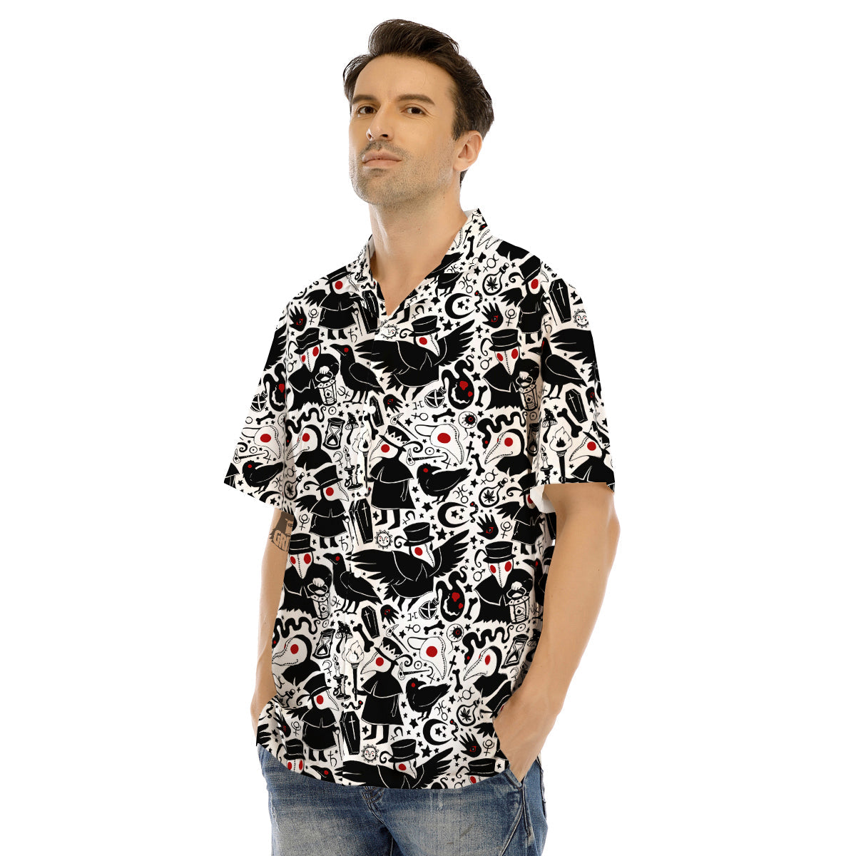 Cartoon Plague Doctors And Crows Red Eyes Print Pattern Men's Hawaiian Shirt-grizzshop