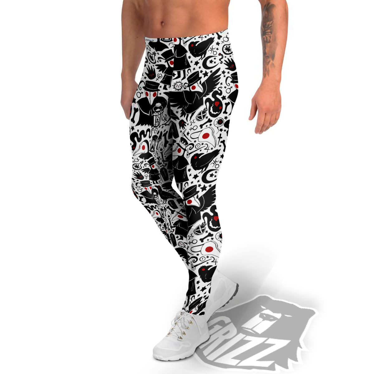 Cartoon Plague Doctors And Crows Red Eyes Print Pattern Men's Leggings-grizzshop