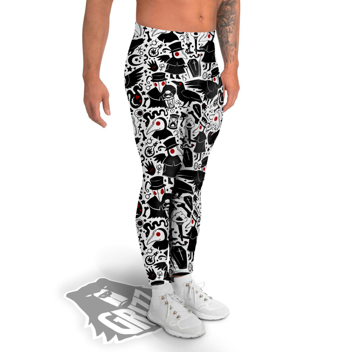 Cartoon Plague Doctors And Crows Red Eyes Print Pattern Men's Leggings-grizzshop