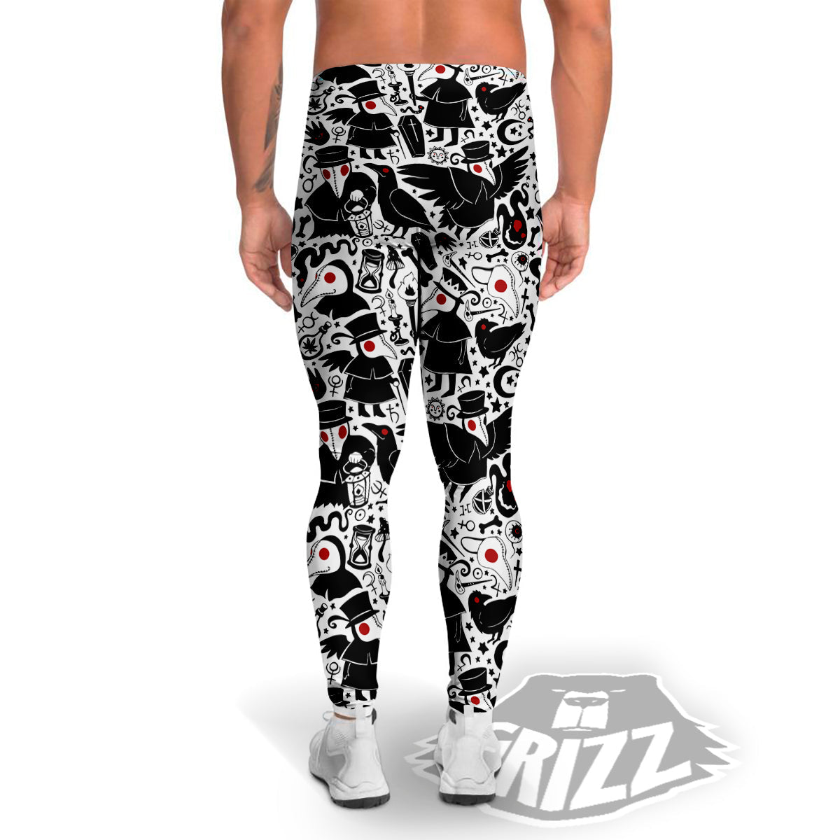 Cartoon Plague Doctors And Crows Red Eyes Print Pattern Men's Leggings-grizzshop