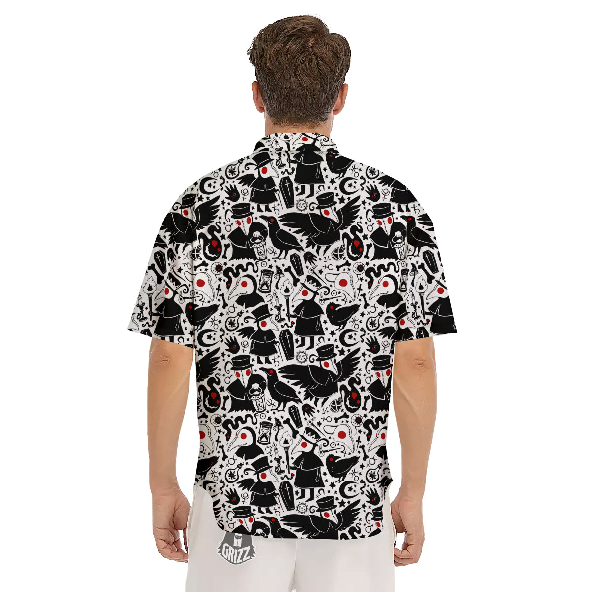 Cartoon Plague Doctors And Crows Red Eyes Print Pattern Men's Short Sleeve Shirts-grizzshop