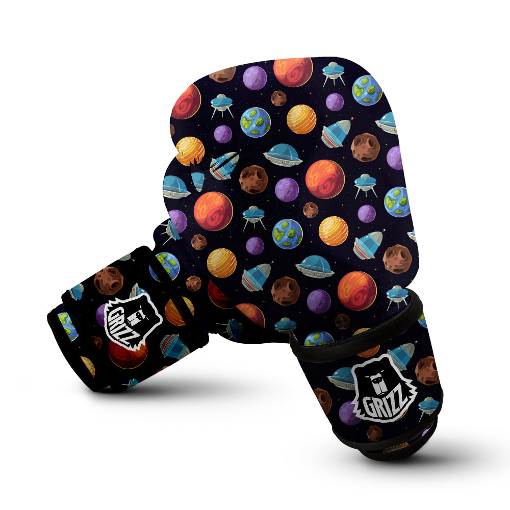 Cartoon Planets Colorful UFO Print Pattern Boxing Gloves-grizzshop