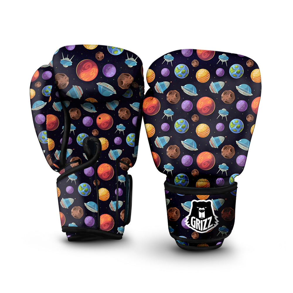 Cartoon Planets Colorful UFO Print Pattern Boxing Gloves-grizzshop
