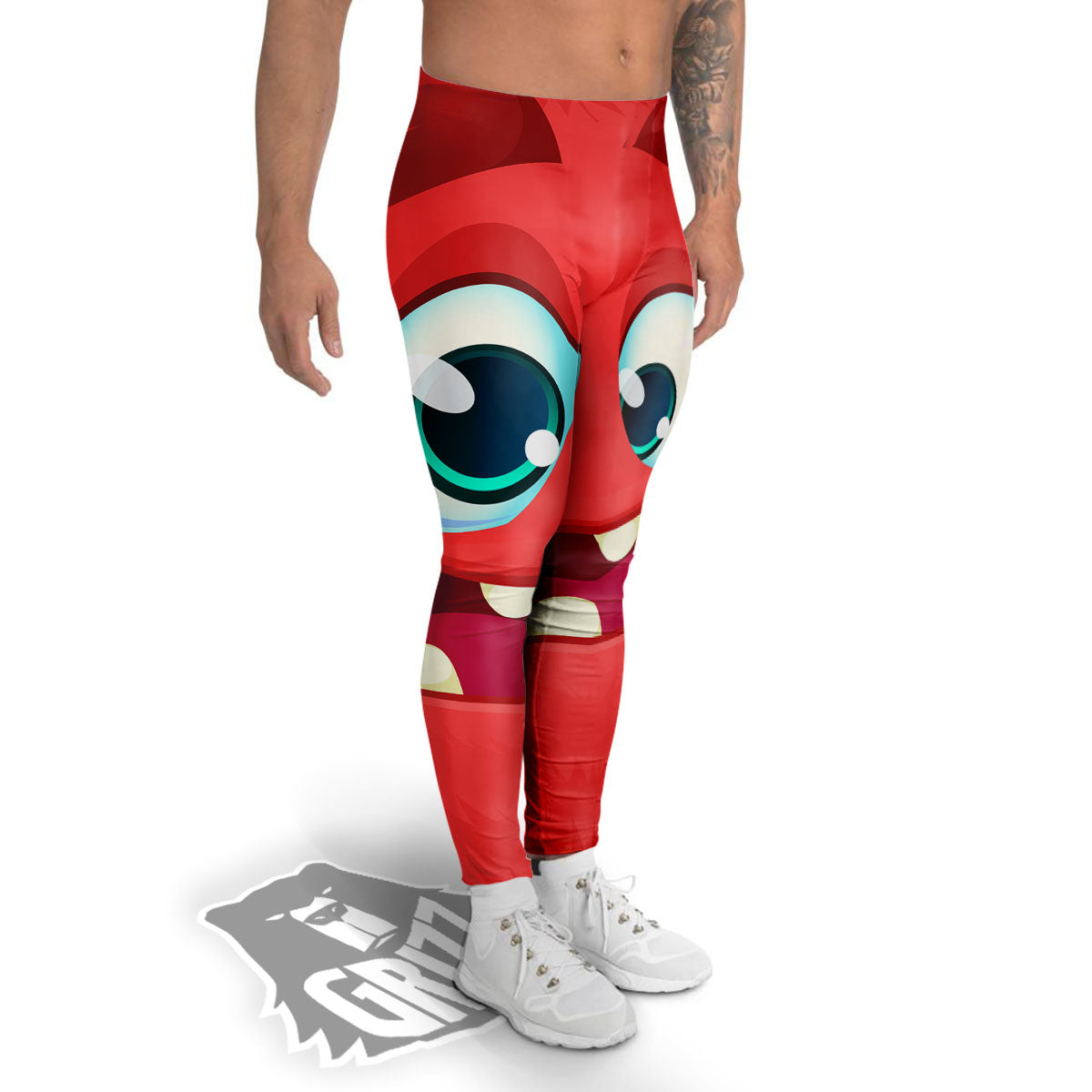 Cartoon Red Monster Face Cute Print Men's Leggings-grizzshop