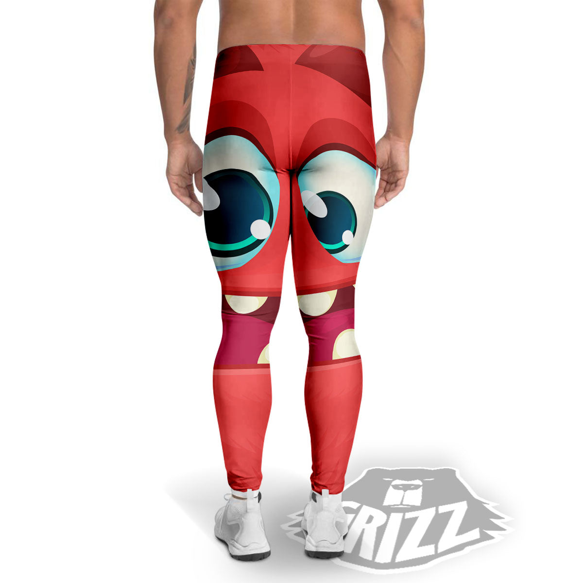 Cartoon Red Monster Face Cute Print Men's Leggings-grizzshop