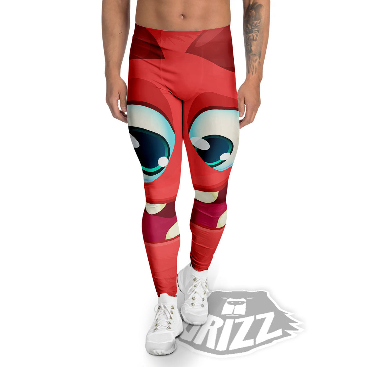 Cartoon Red Monster Face Cute Print Men's Leggings-grizzshop