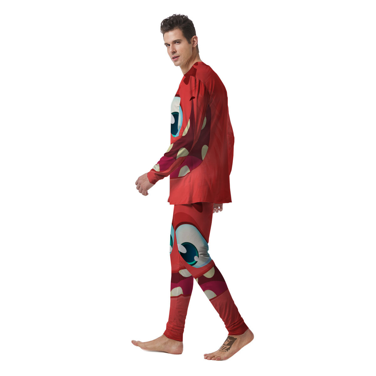 Cartoon Red Monster Face Cute Print Men's Pajamas-grizzshop