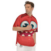 Cartoon Red Monster Face Cute Print Men's Short Sleeve Shirts-grizzshop