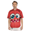 Cartoon Red Monster Face Cute Print Men's Short Sleeve Shirts-grizzshop