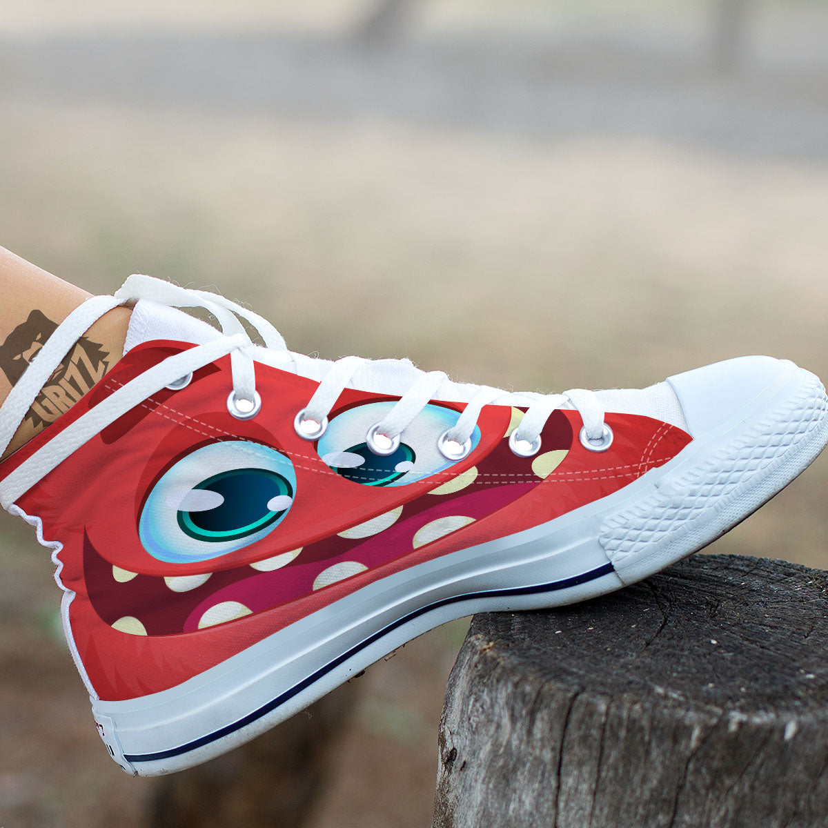 Cartoon Red Monster Face Cute Print White High Top Shoes-grizzshop