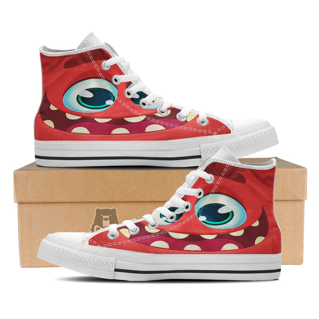 Cartoon Red Monster Face Cute Print White High Top Shoes-grizzshop