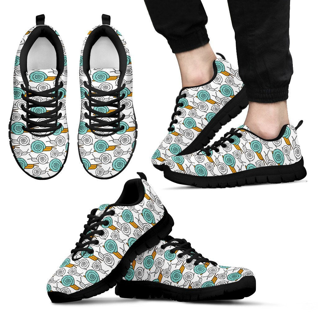 Cartoon Snail Pattern Print Black Sneaker Shoes For Men Women-grizzshop