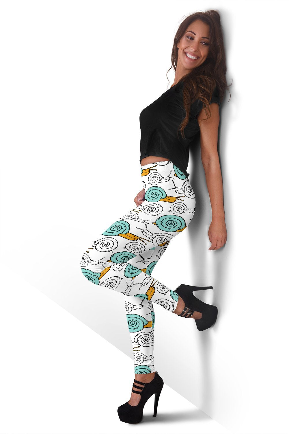 Cartoon Snail Print Pattern Women Leggings-grizzshop