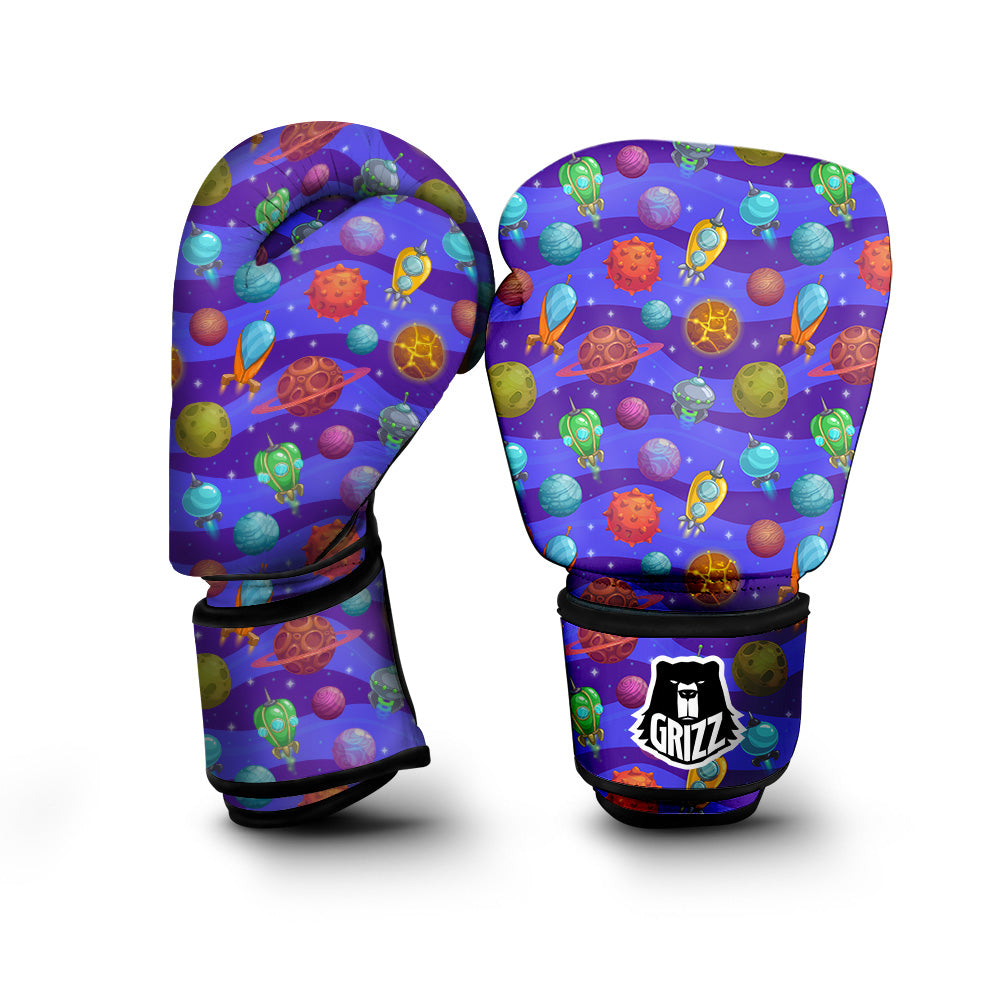 Cartoon Space Ships And Planets Print Pattern Boxing Gloves-grizzshop