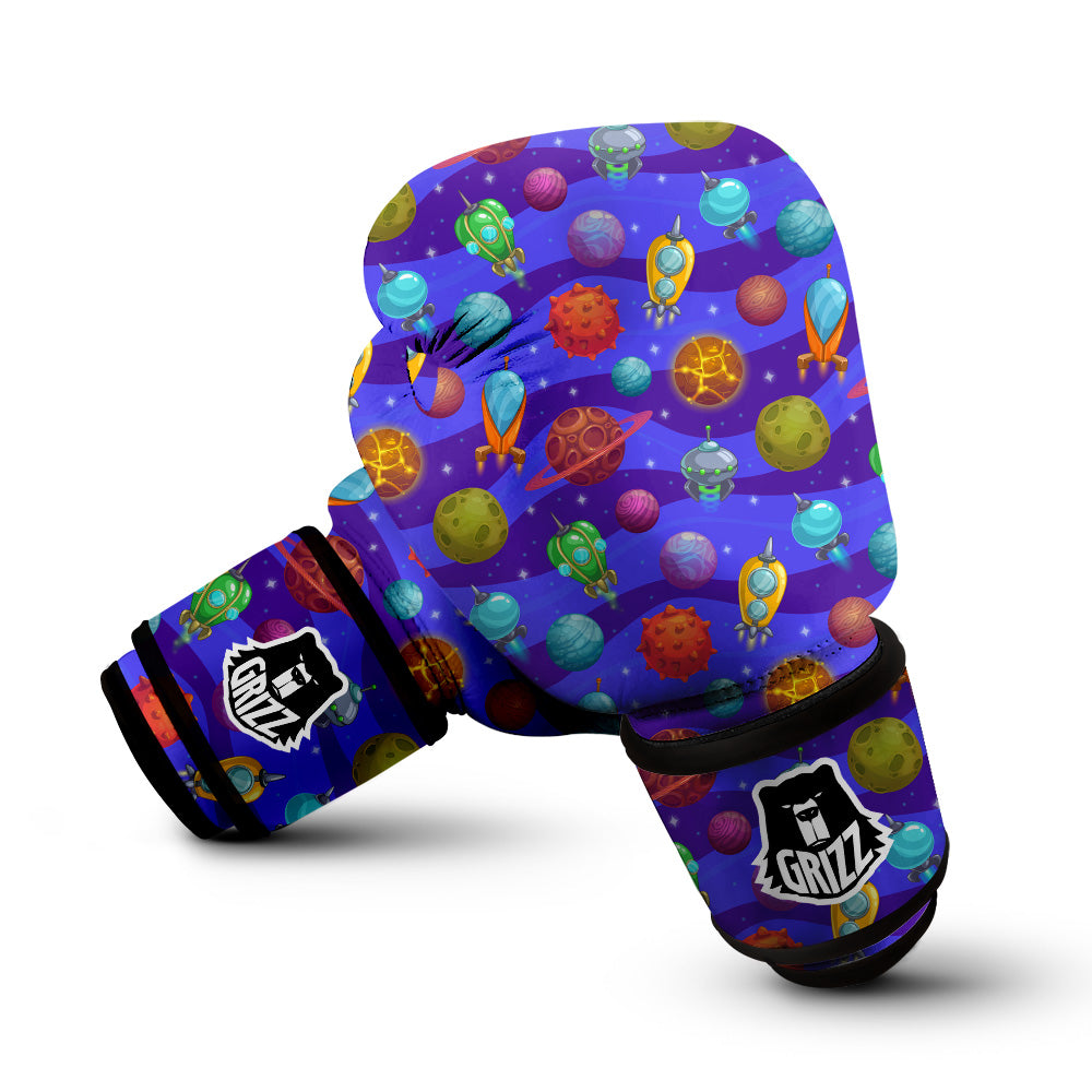 Cartoon Space Ships And Planets Print Pattern Boxing Gloves-grizzshop
