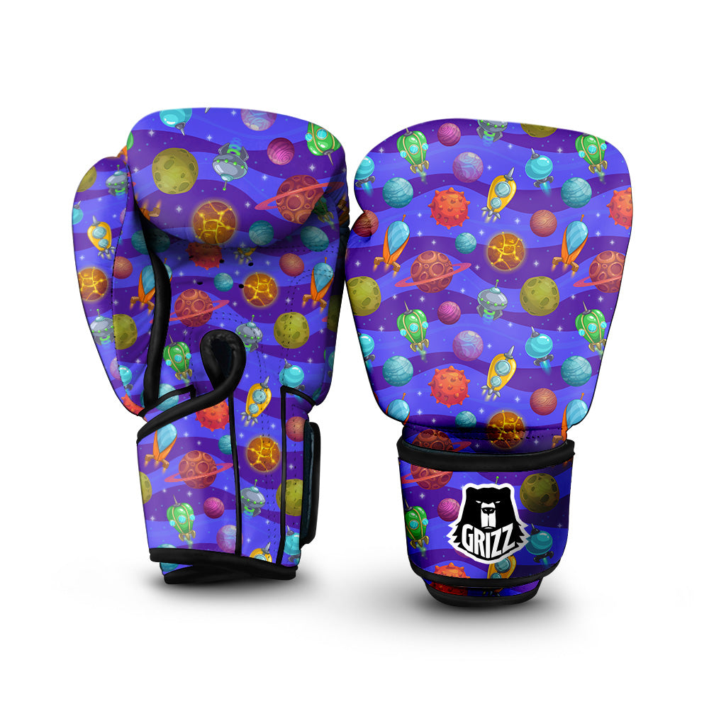 Cartoon Space Ships And Planets Print Pattern Boxing Gloves-grizzshop