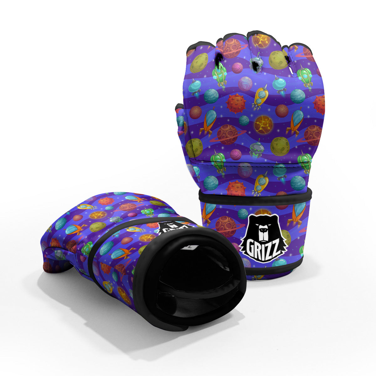 Cartoon Space Ships And Planets Print Pattern MMA Gloves-grizzshop