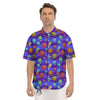 Cartoon Space Ships And Planets Print Pattern Men's Short Sleeve Shirts-grizzshop