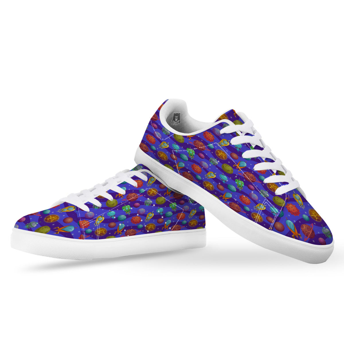 Cartoon Space Ships And Planets Print Pattern White Low Top Sneakers-grizzshop