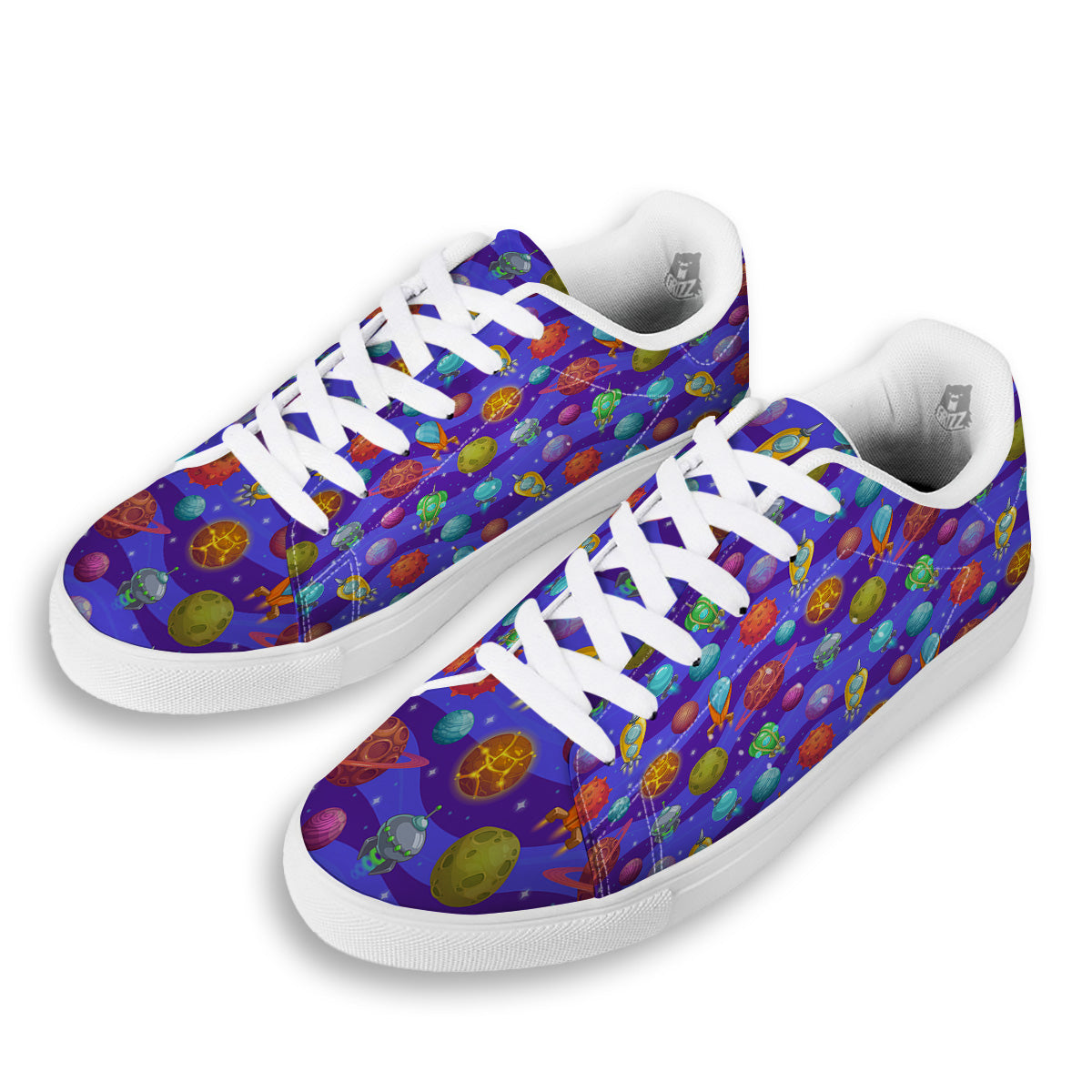 Cartoon Space Ships And Planets Print Pattern White Low Top Sneakers-grizzshop