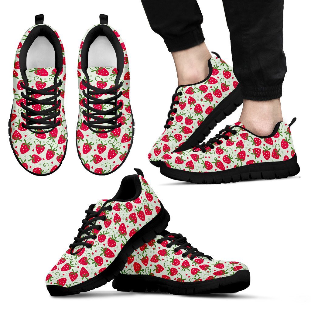 Cartoon Strawberry Pattern Print Black Sneaker Shoes For Men Women-grizzshop