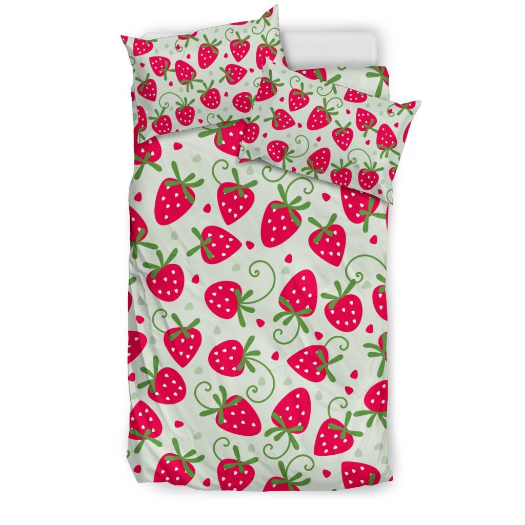 Cartoon Strawberry Pattern Print Duvet Cover Bedding Set-grizzshop