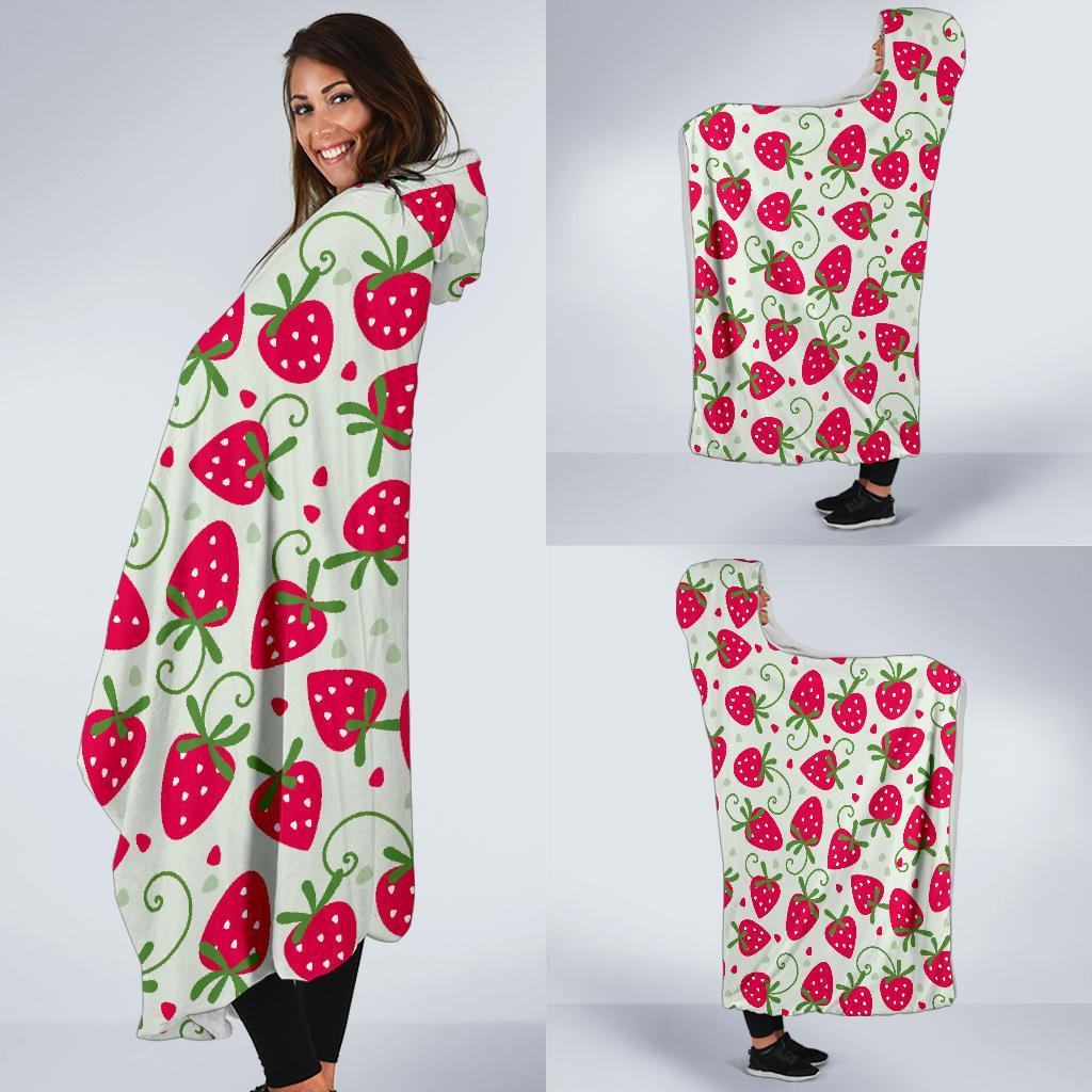 Cartoon Strawberry Pattern Print Hooded Blanket-grizzshop