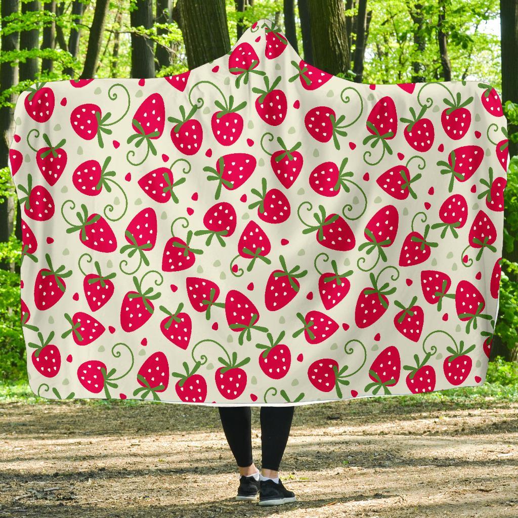 Cartoon Strawberry Pattern Print Hooded Blanket-grizzshop