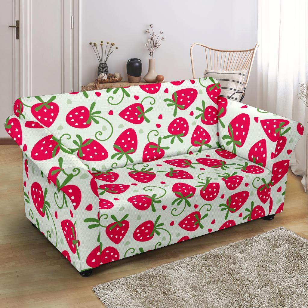 Cartoon Strawberry Pattern Print Loveseat Cover-grizzshop