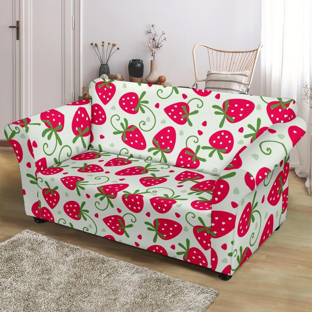 Cartoon Strawberry Pattern Print Loveseat Cover-grizzshop