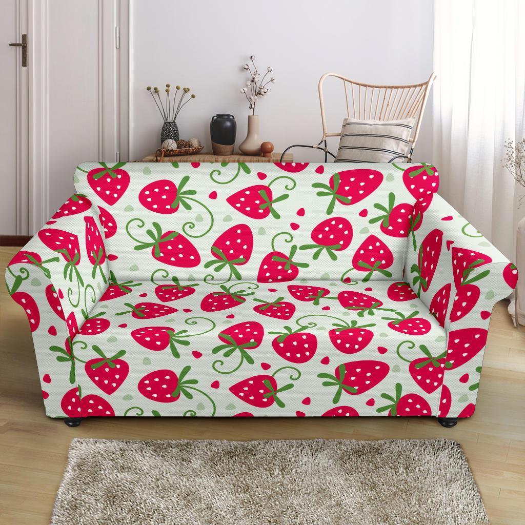 Cartoon Strawberry Pattern Print Loveseat Cover-grizzshop