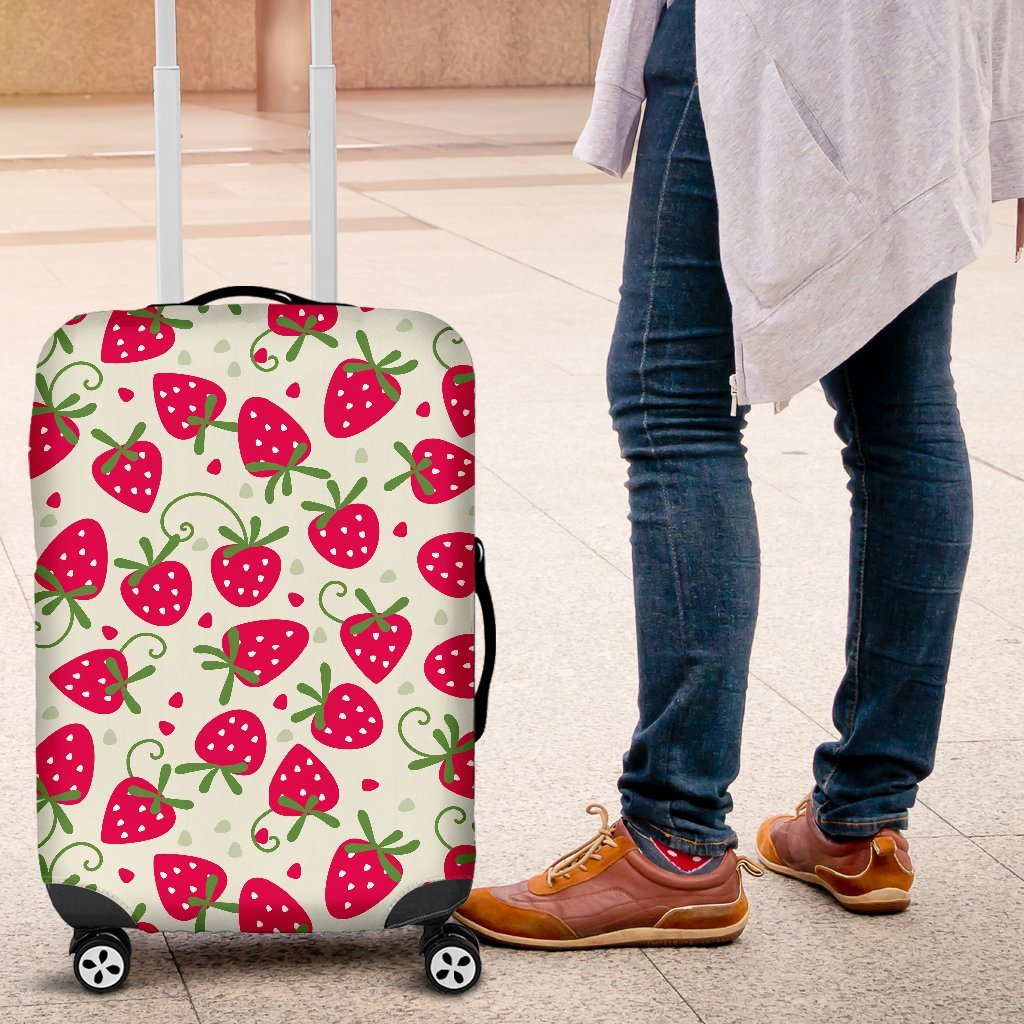 Cartoon Strawberry Pattern Print Luggage Cover Protector-grizzshop