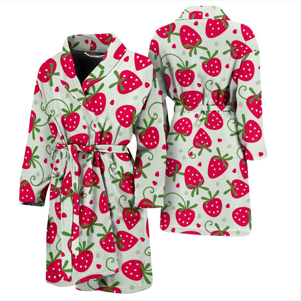 Cartoon Strawberry Pattern Print Men Long Robe-grizzshop