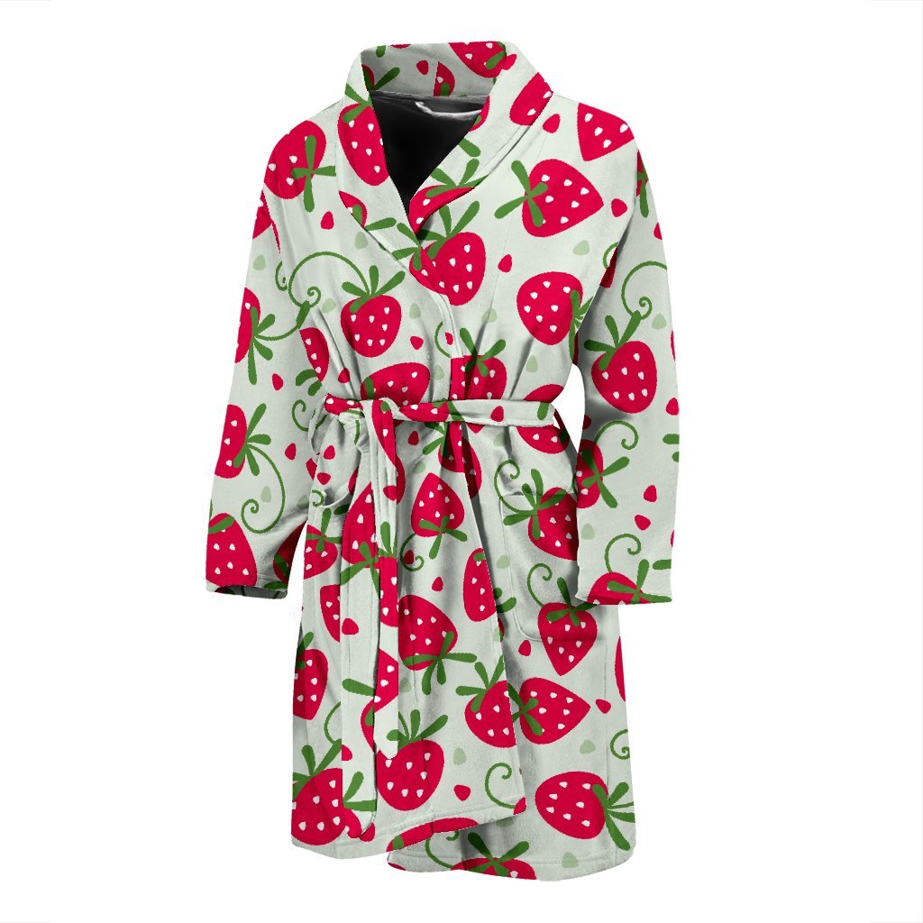 Cartoon Strawberry Pattern Print Men Long Robe-grizzshop