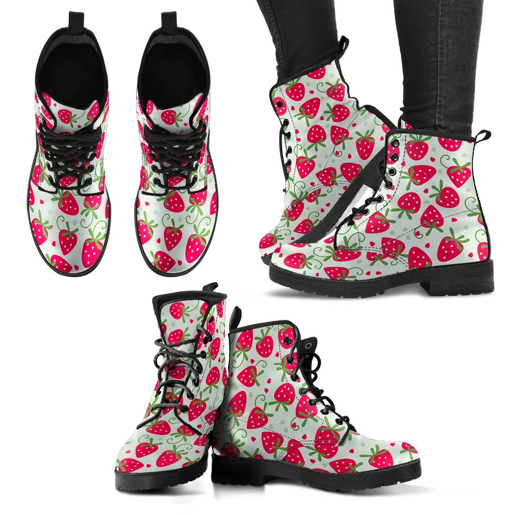 Cartoon Strawberry Pattern Print Men Women Leather Boots-grizzshop
