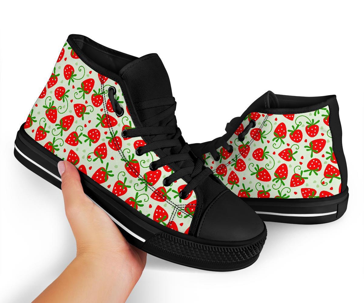 Cartoon Strawberry Pattern Print Men Women's High Top Shoes-grizzshop