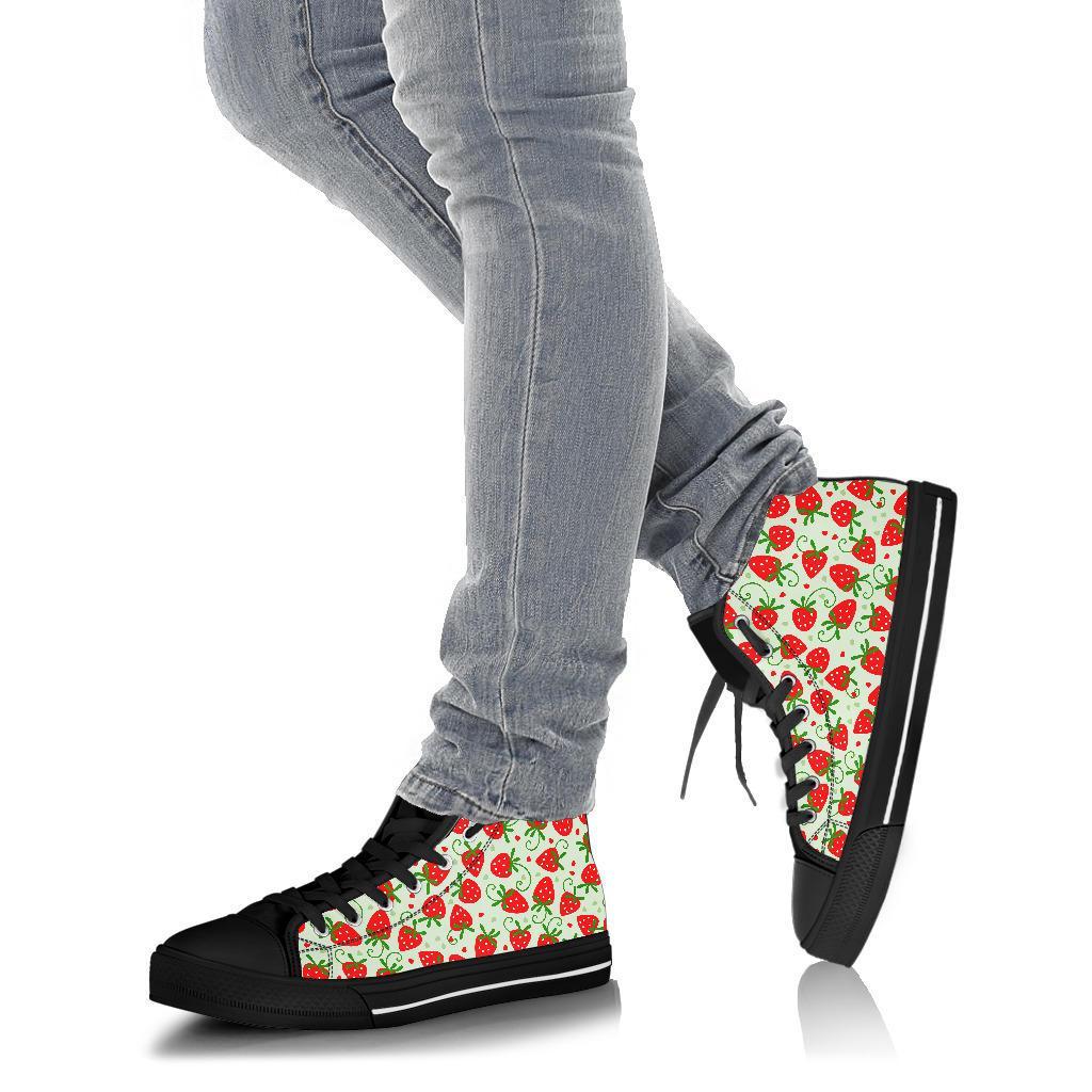 Cartoon Strawberry Pattern Print Men Women's High Top Shoes-grizzshop