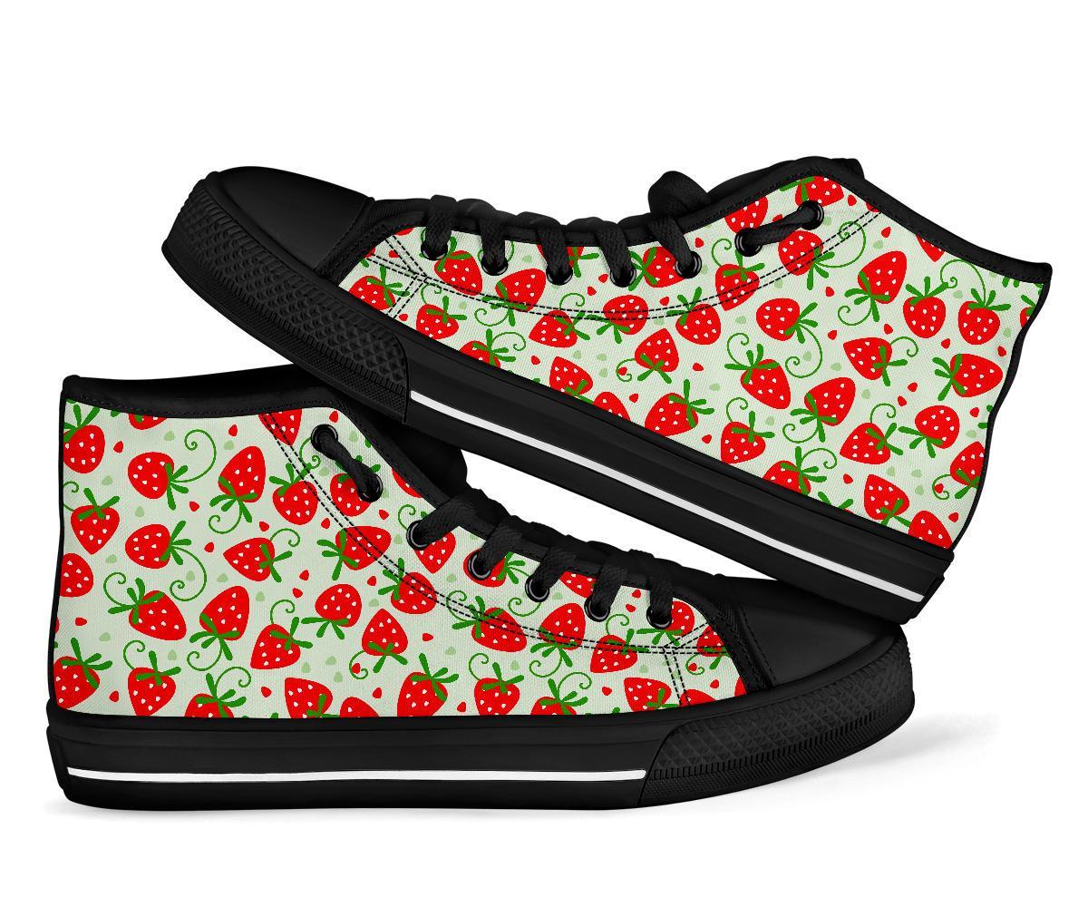 Cartoon Strawberry Pattern Print Men Women's High Top Shoes-grizzshop