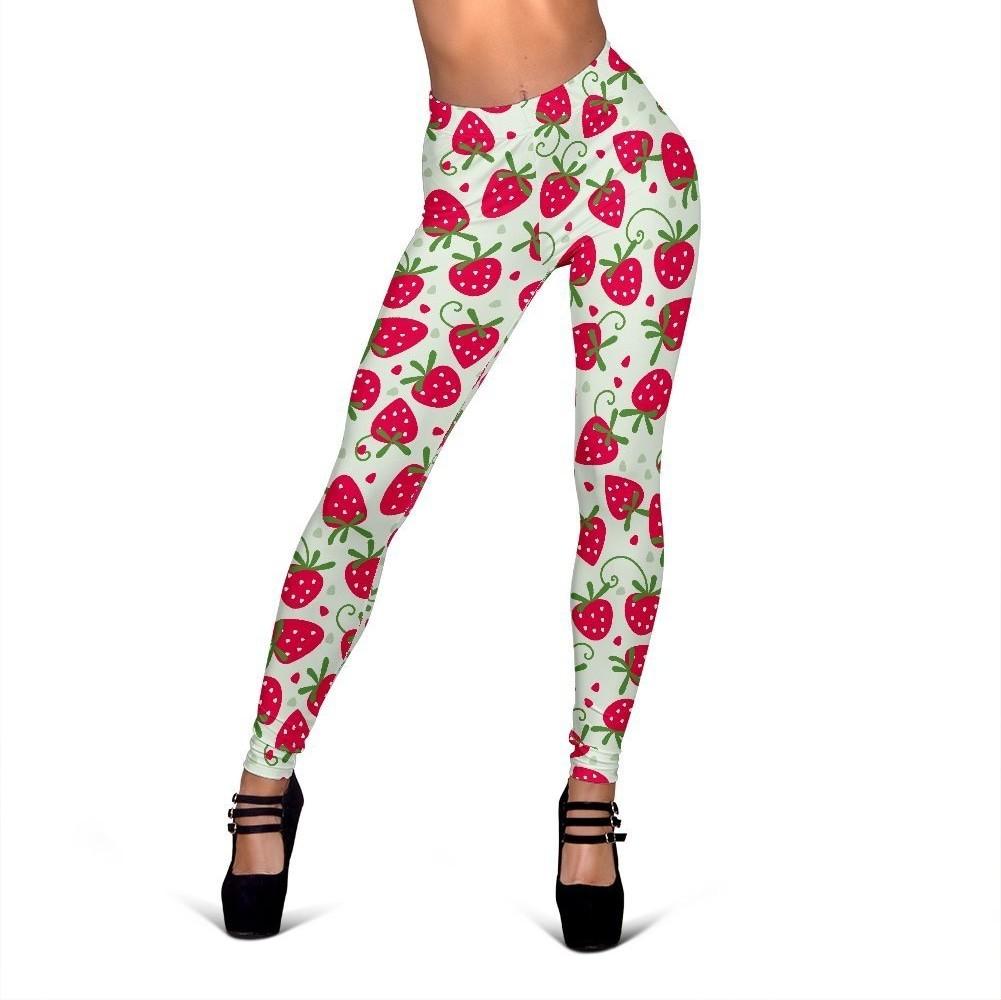 Cartoon Strawberry Print Pattern Women Leggings-grizzshop