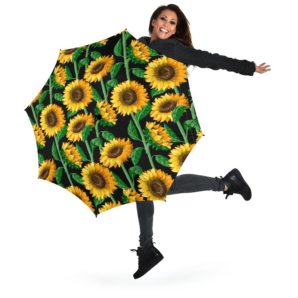 Cartoon Sunflower Pattern Print Automatic Foldable Umbrella-grizzshop