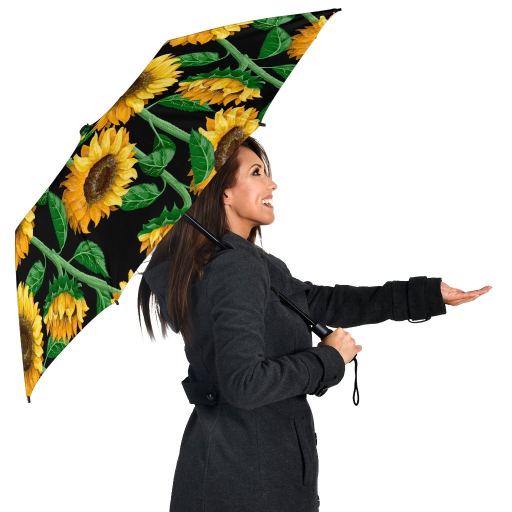 Cartoon Sunflower Pattern Print Automatic Foldable Umbrella-grizzshop