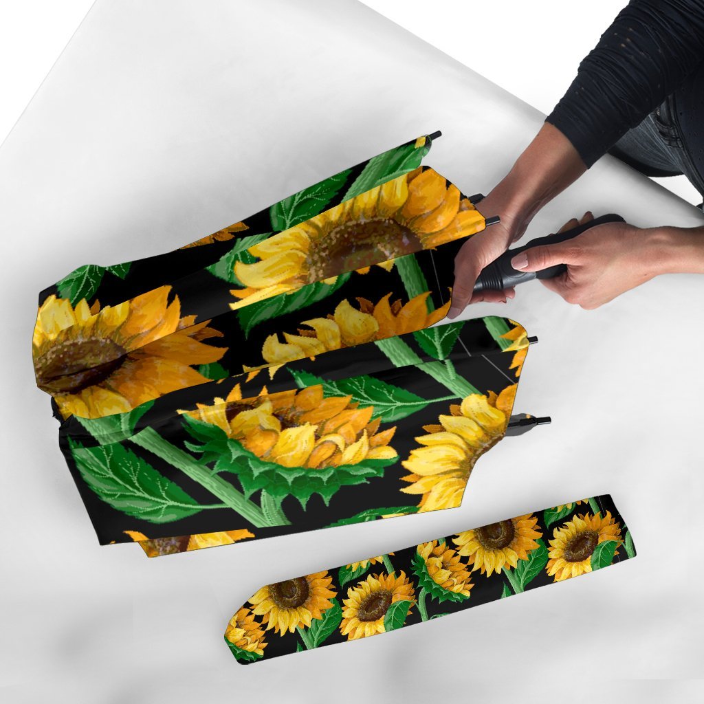 Cartoon Sunflower Pattern Print Automatic Foldable Umbrella-grizzshop