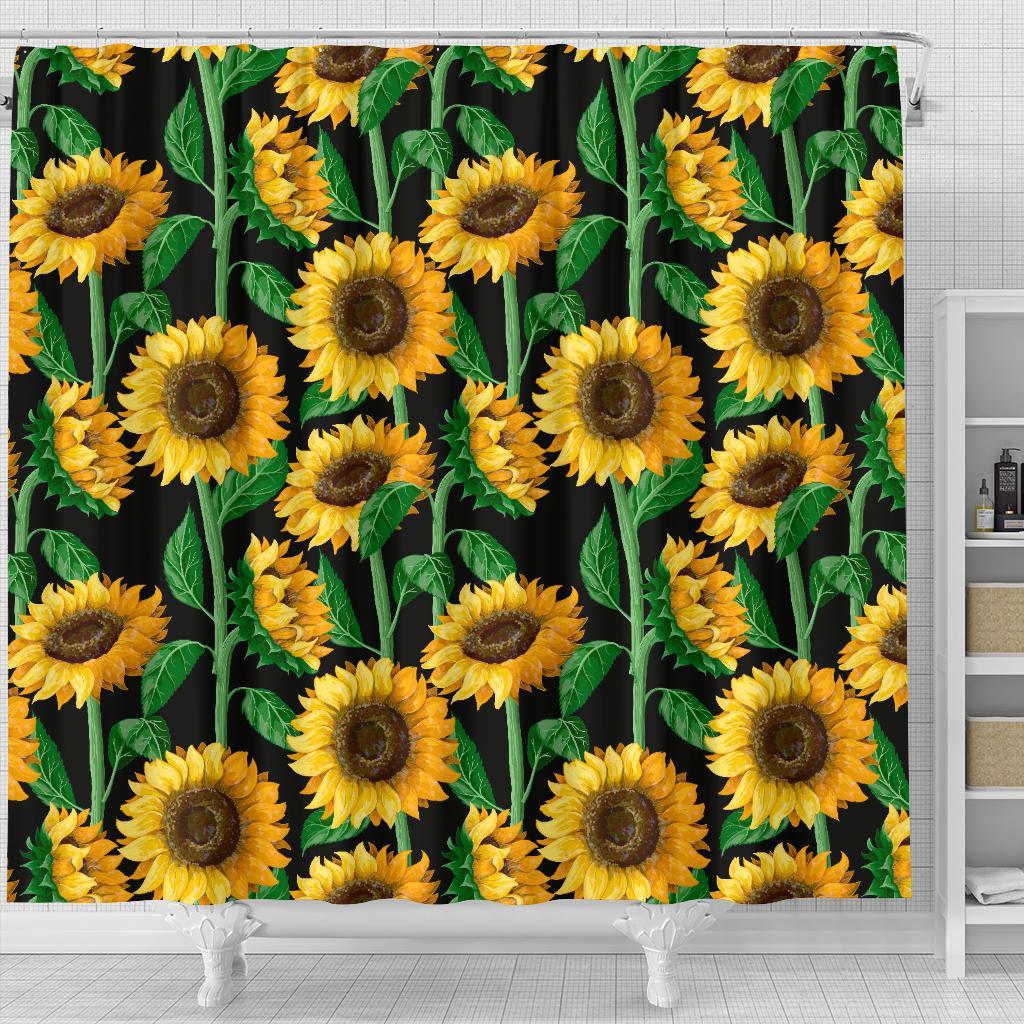 Cartoon Sunflower Pattern Print Bathroom Shower Curtain-grizzshop