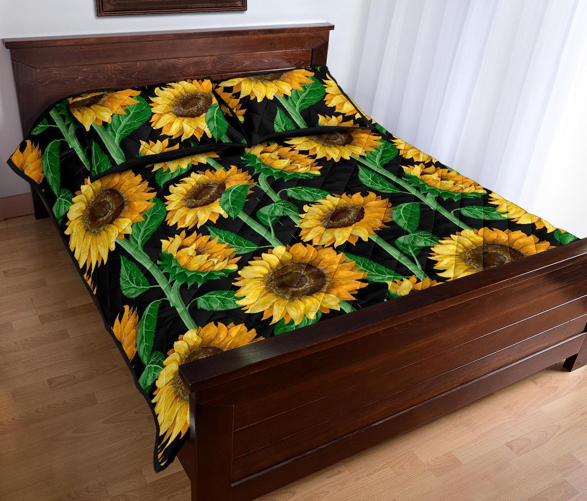 Cartoon Sunflower Pattern Print Bed Set Quilt-grizzshop