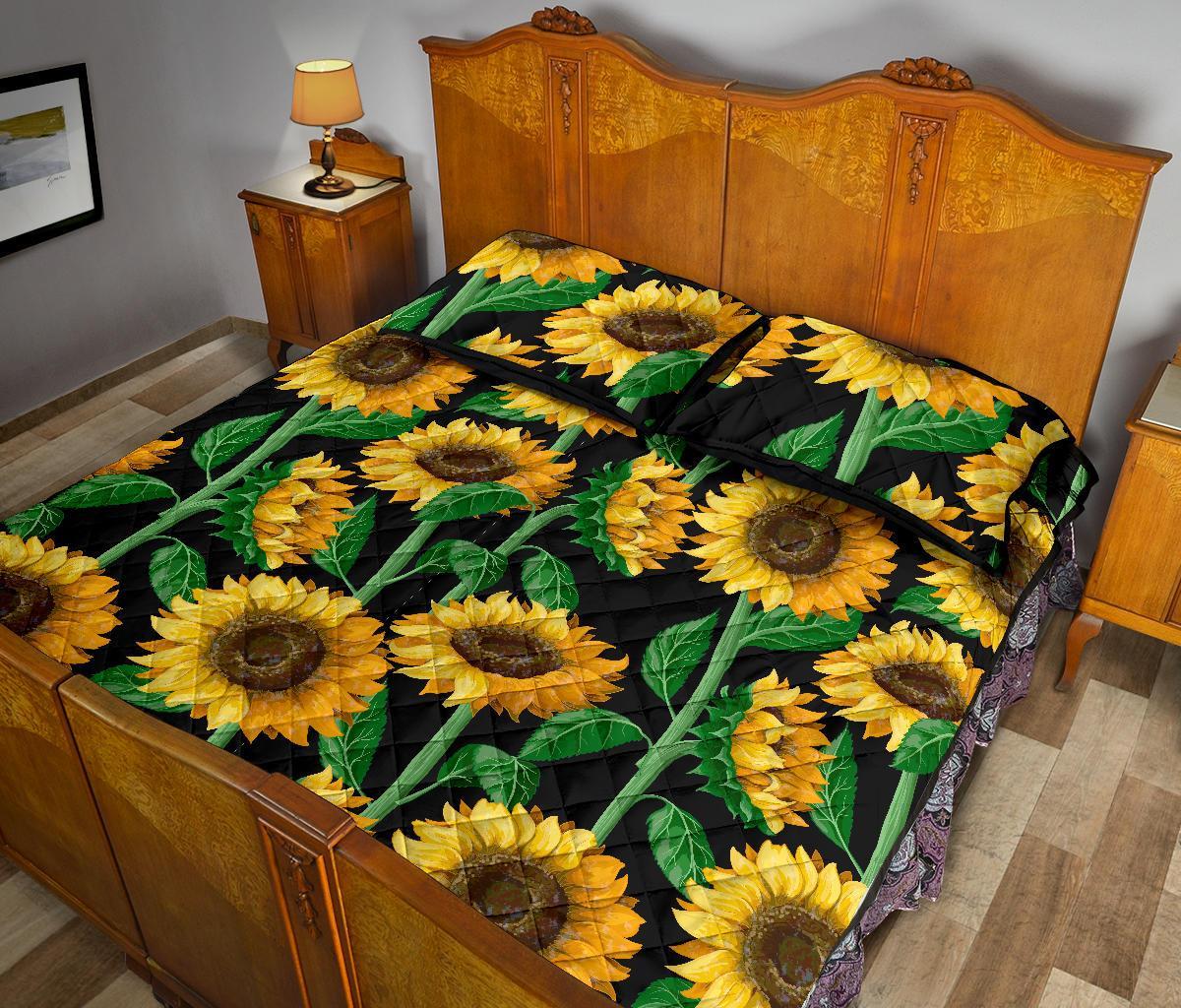 Cartoon Sunflower Pattern Print Bed Set Quilt-grizzshop