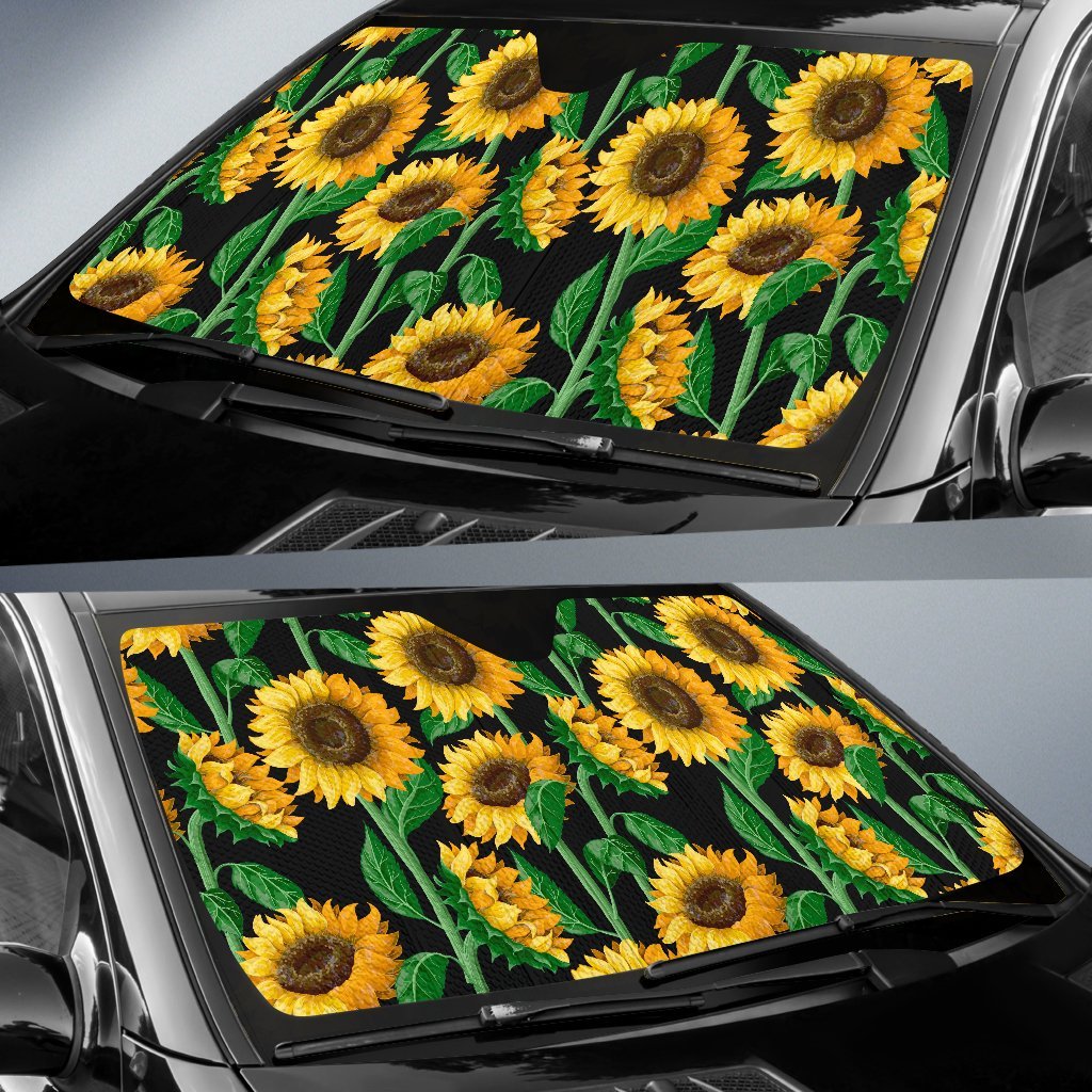 Cartoon Sunflower Pattern Print Car Sun Shade-grizzshop