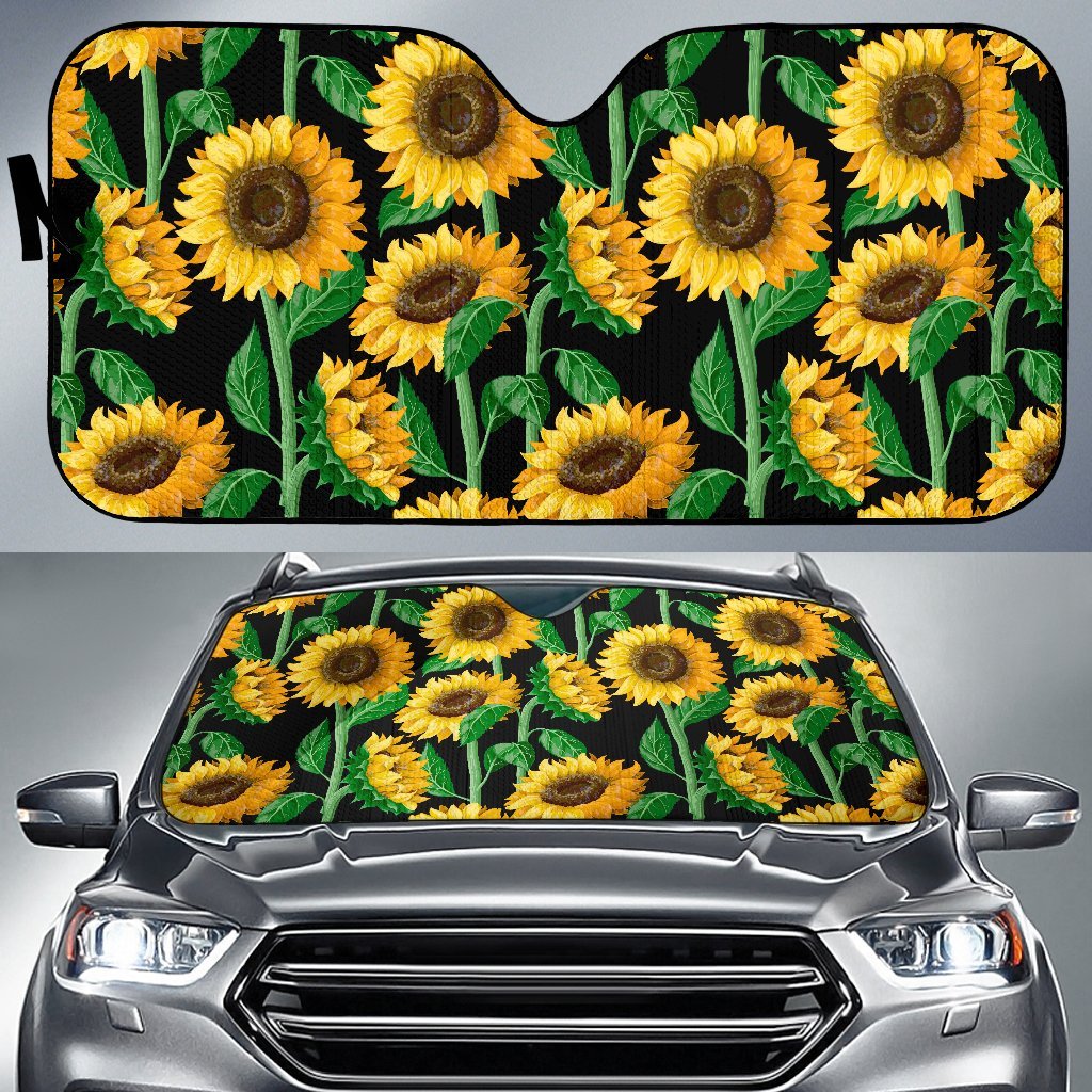 Cartoon Sunflower Pattern Print Car Sun Shade-grizzshop